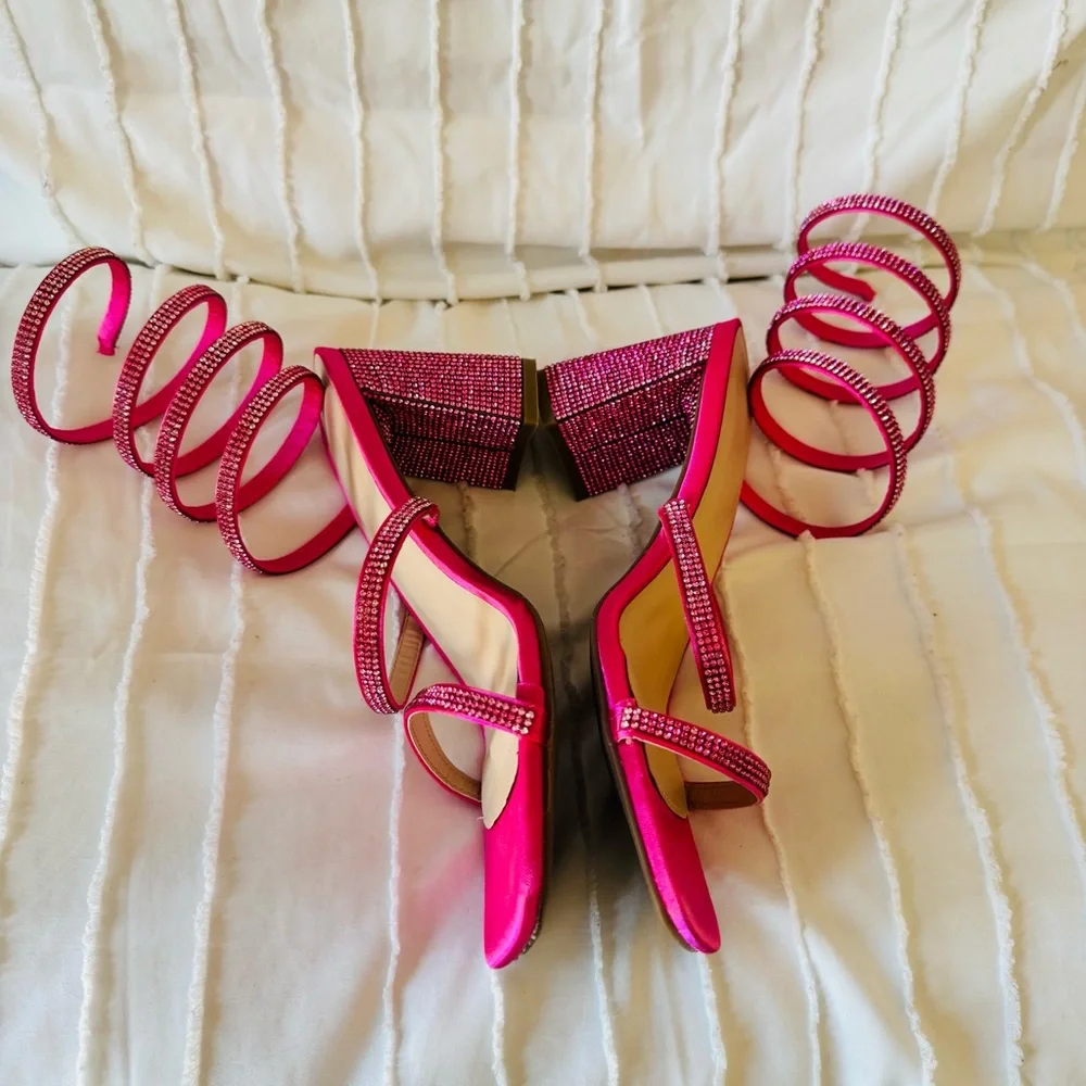 Pink Strappy Block Heel Sandals